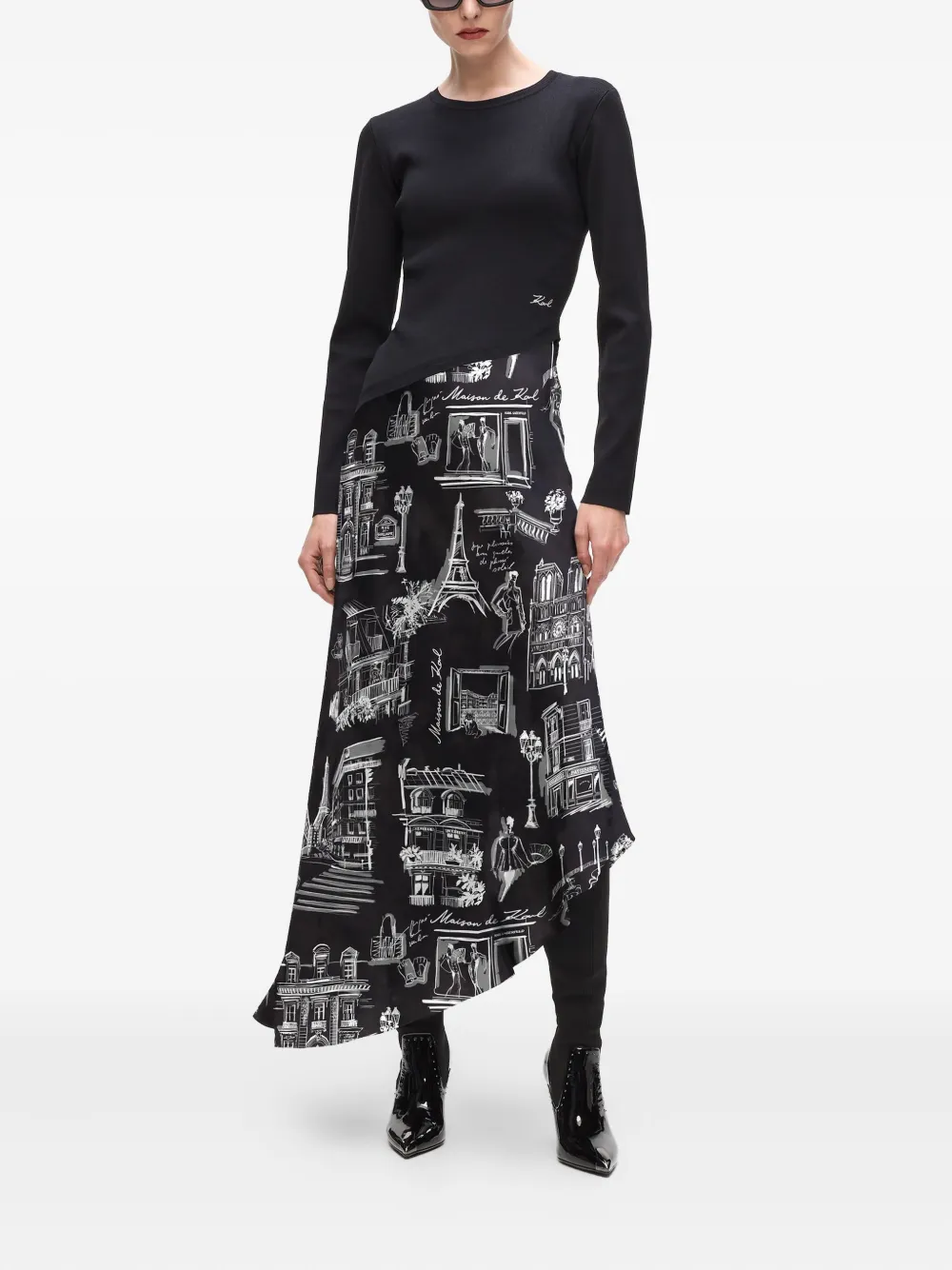 Karl Lagerfeld Asymmetrische midi-jurk Zwart