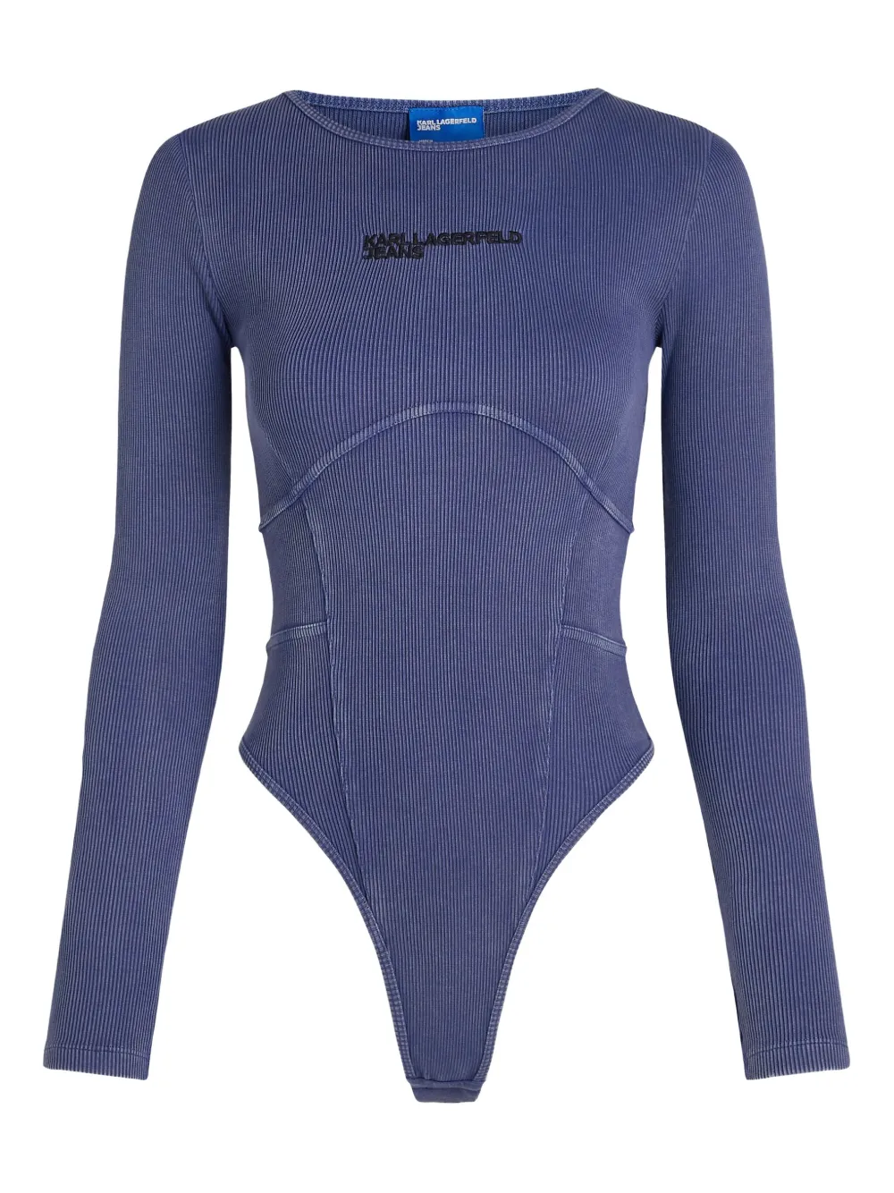Karl Lagerfeld Jeans Ribbed Long-sleeve Bodysuit In Blue