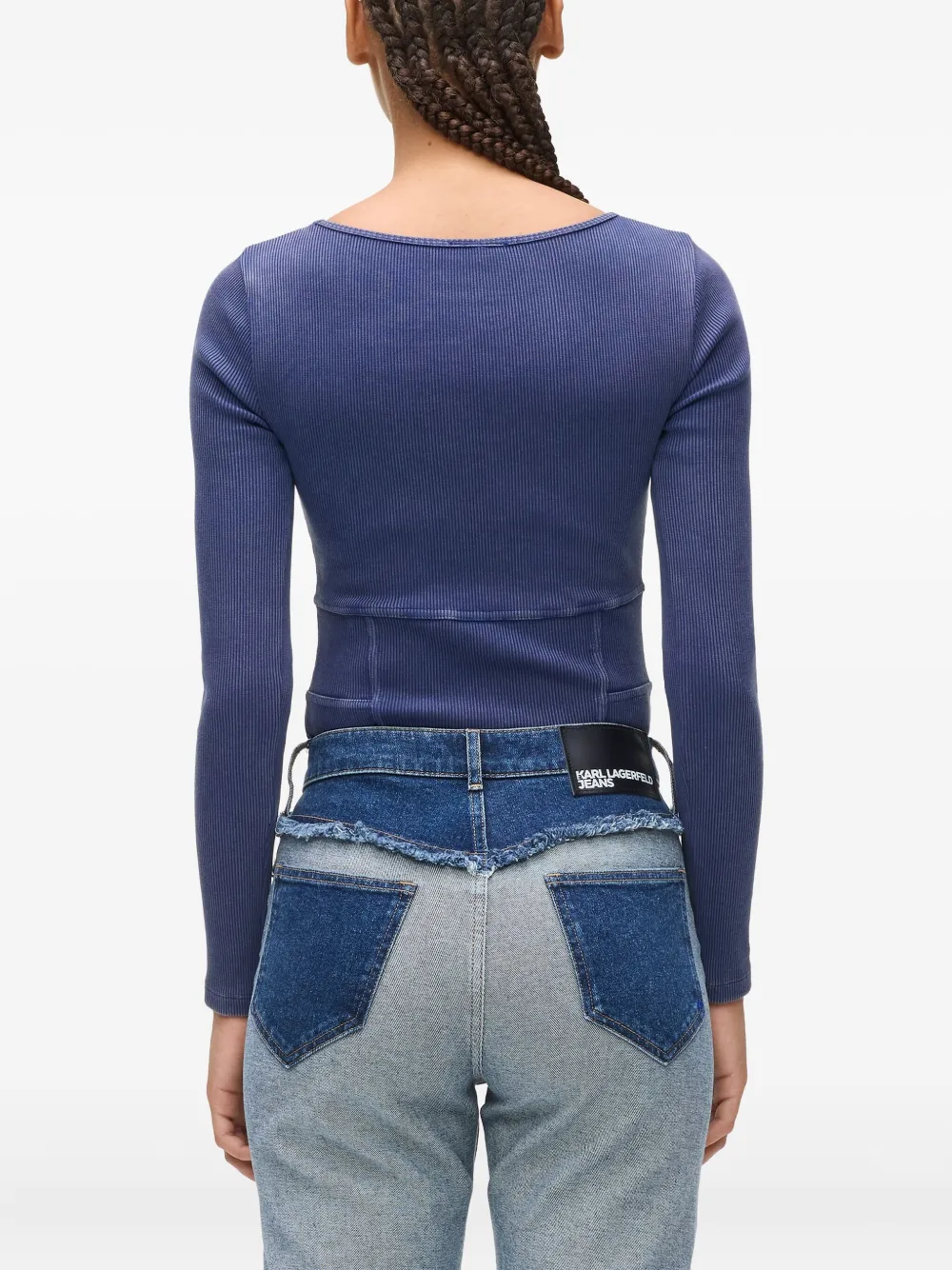 Karl Lagerfeld Jeans Ribbed Long-sleeve Bodysuit In Blue