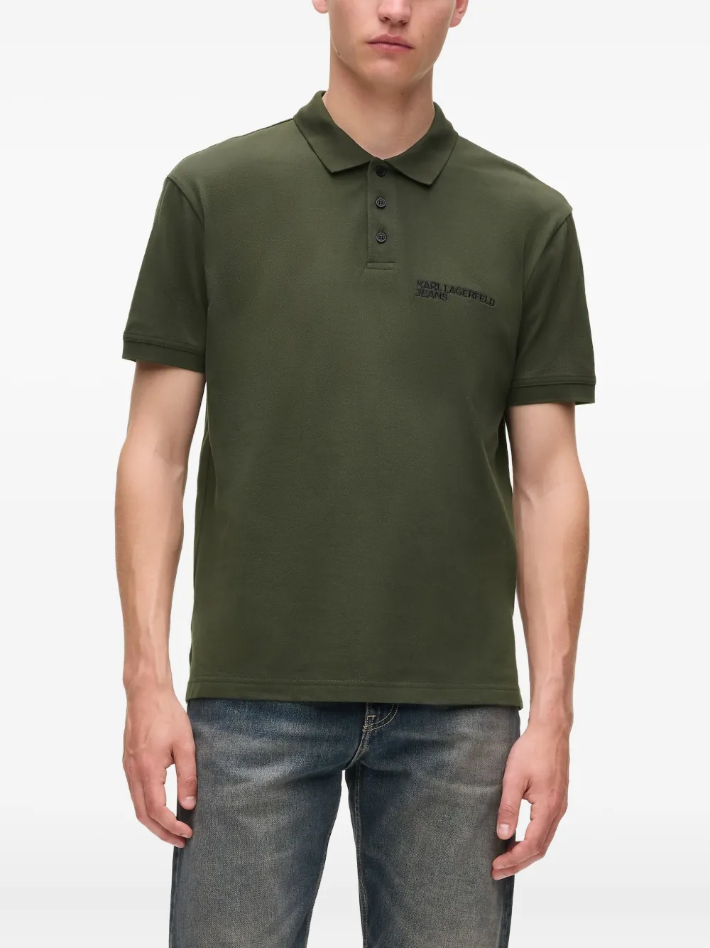 Karl Lagerfeld Jeans Poloshirt met geborduurd logo Groen