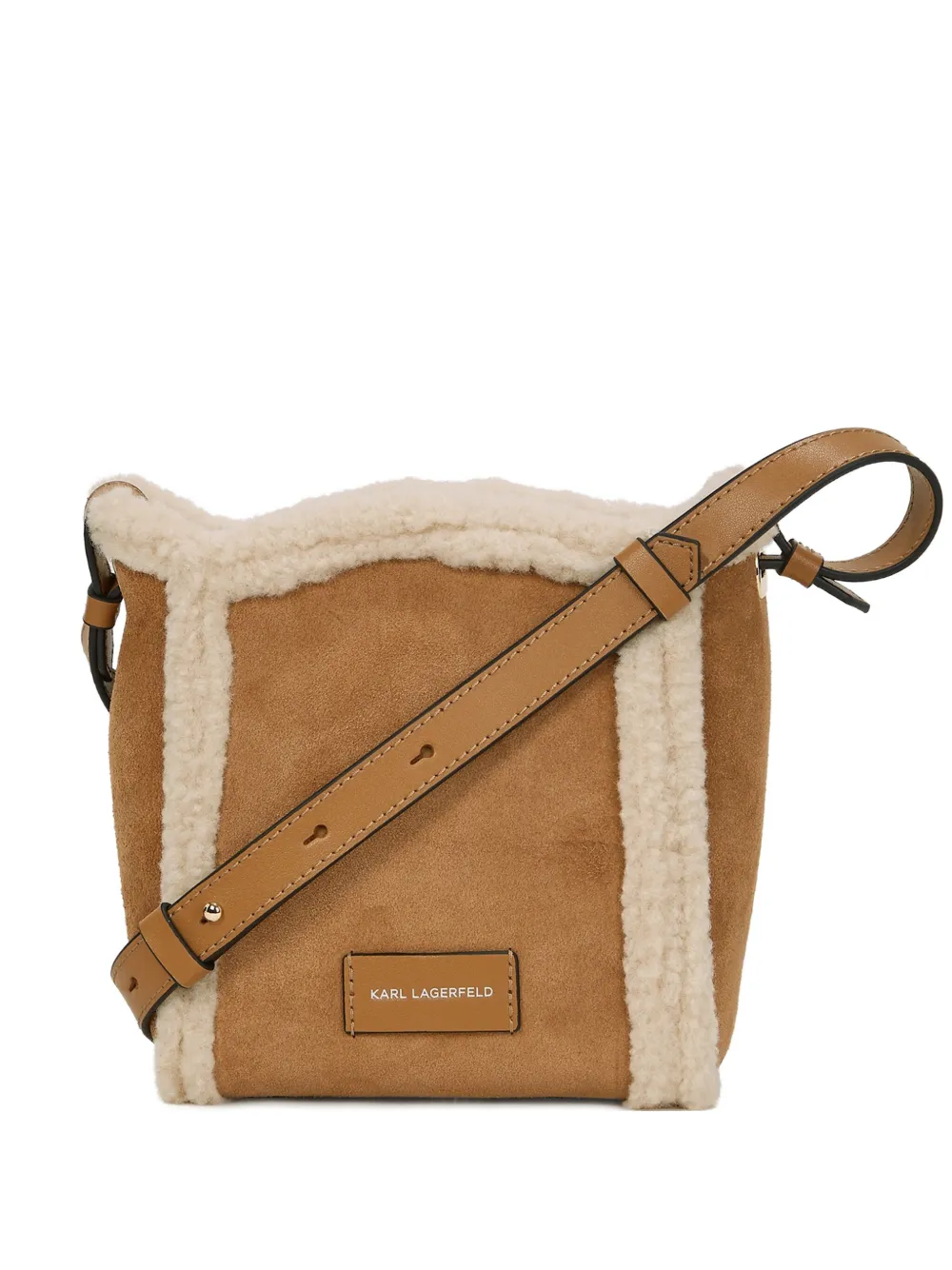 Karl Lagerfeld Small K/circle Bucket Shearling Bag In Brown