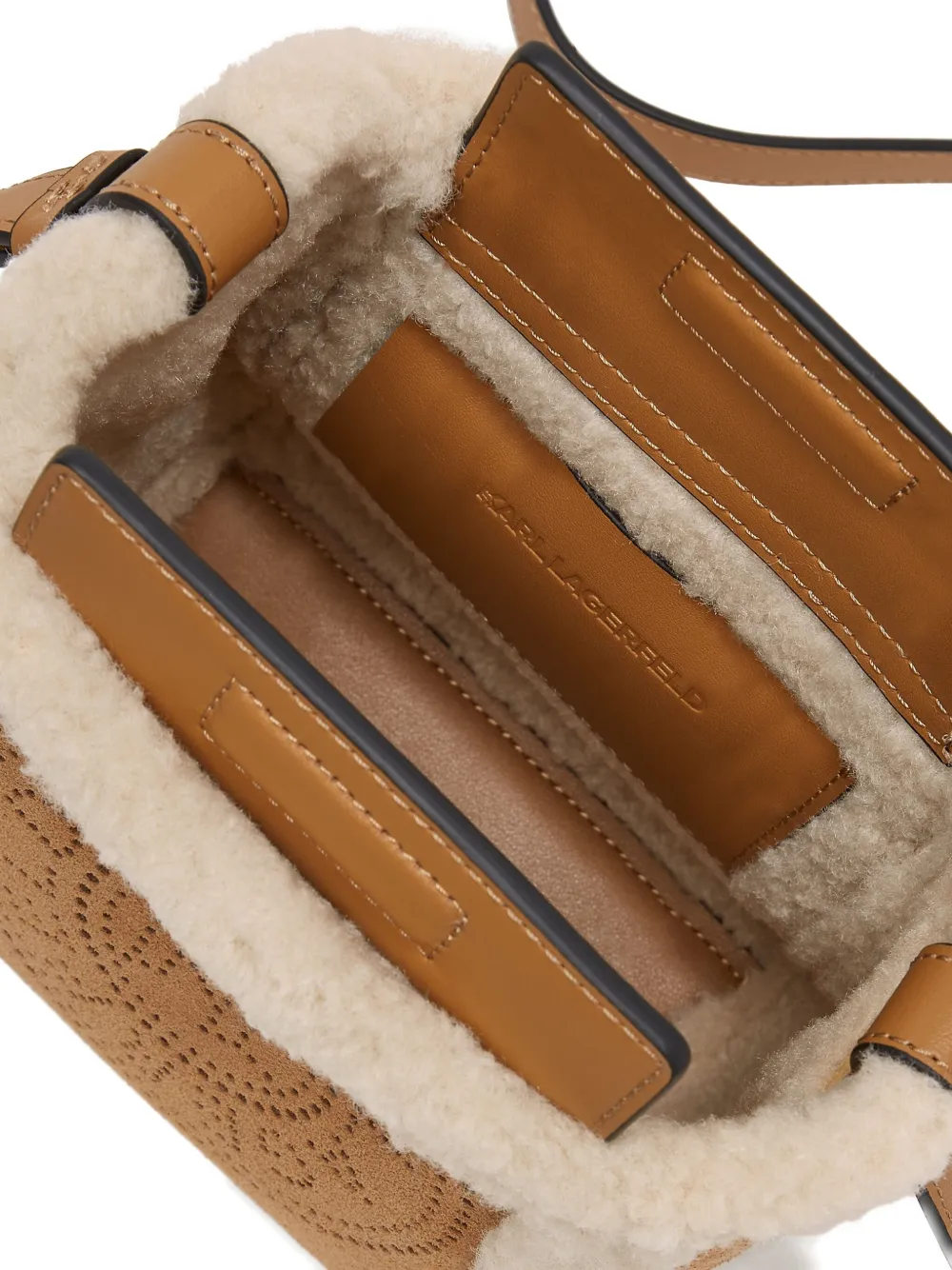 Karl Lagerfeld Small K/circle Bucket Shearling Bag In Brown