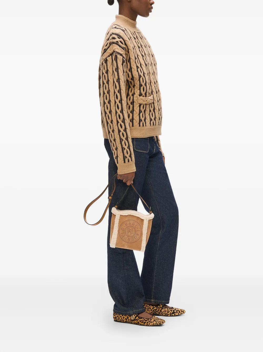 Karl Lagerfeld Small K/circle Bucket Shearling Bag In Brown