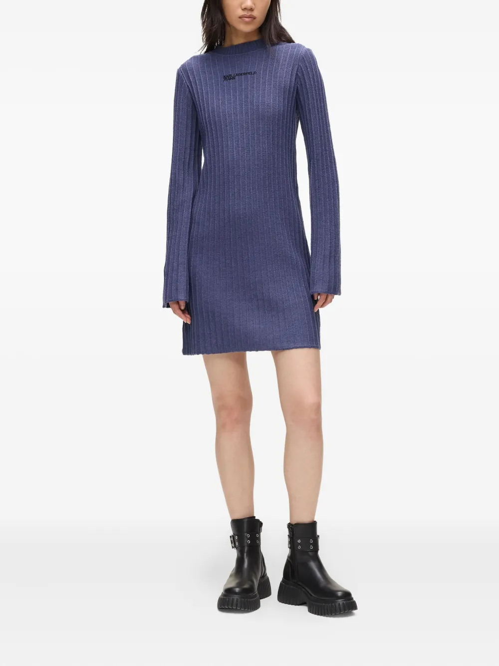 Karl Lagerfeld Jeans Geribbelde jurk met hoge hals - Blauw