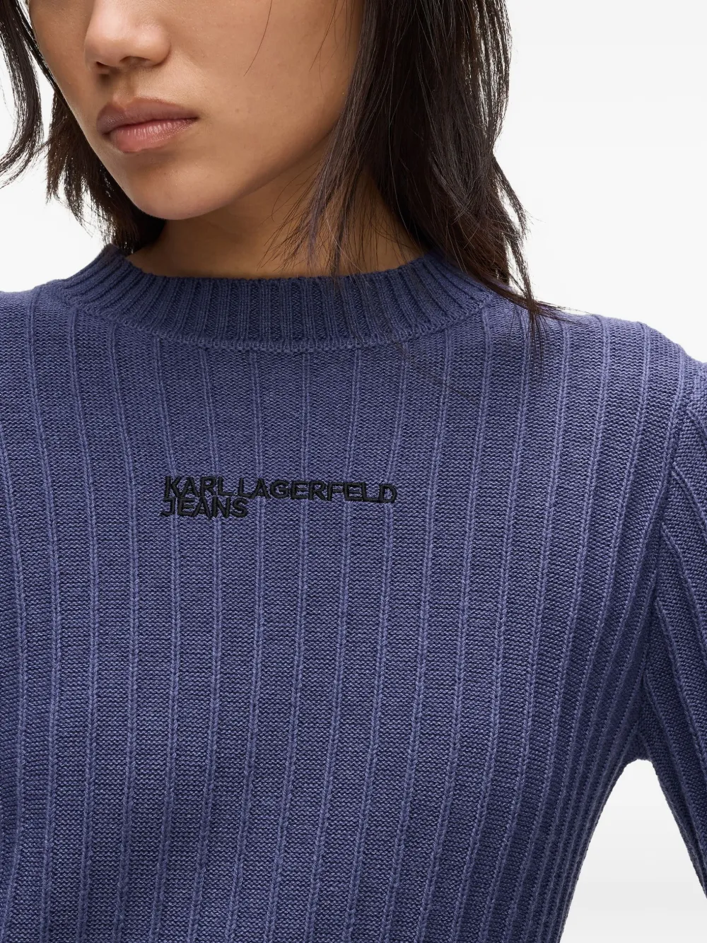 Karl Lagerfeld Jeans Geribbelde jurk met hoge hals Blauw