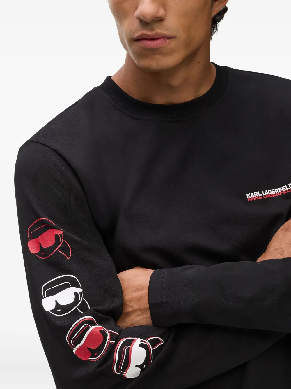 Karl Lagerfeld Ikon katoenen T-shirt met lange mouwen Zwart