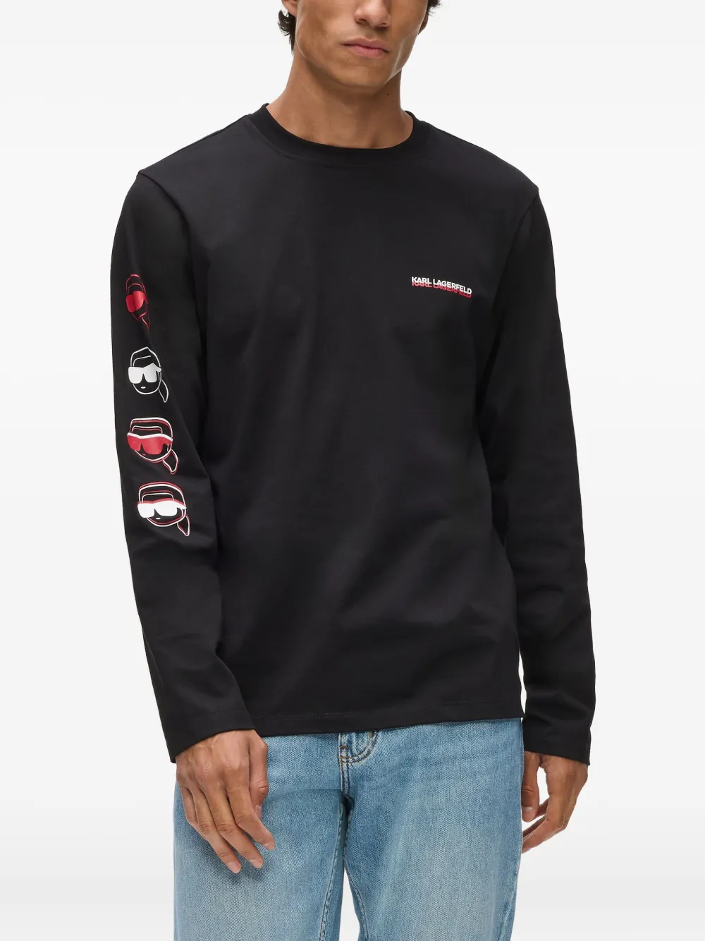 Karl Lagerfeld Ikon katoenen T-shirt met lange mouwen Zwart