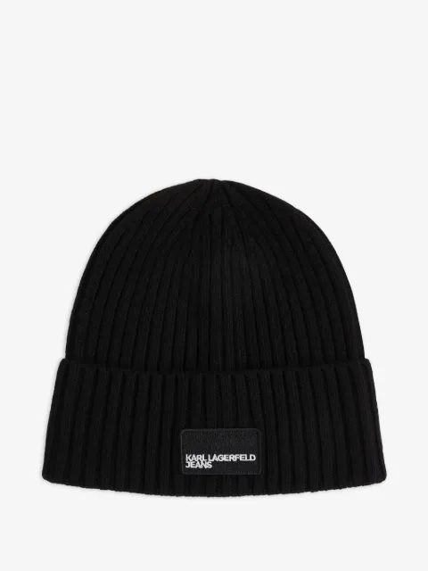 Karl Lagerfeld Jeans ribbed logo beanie
