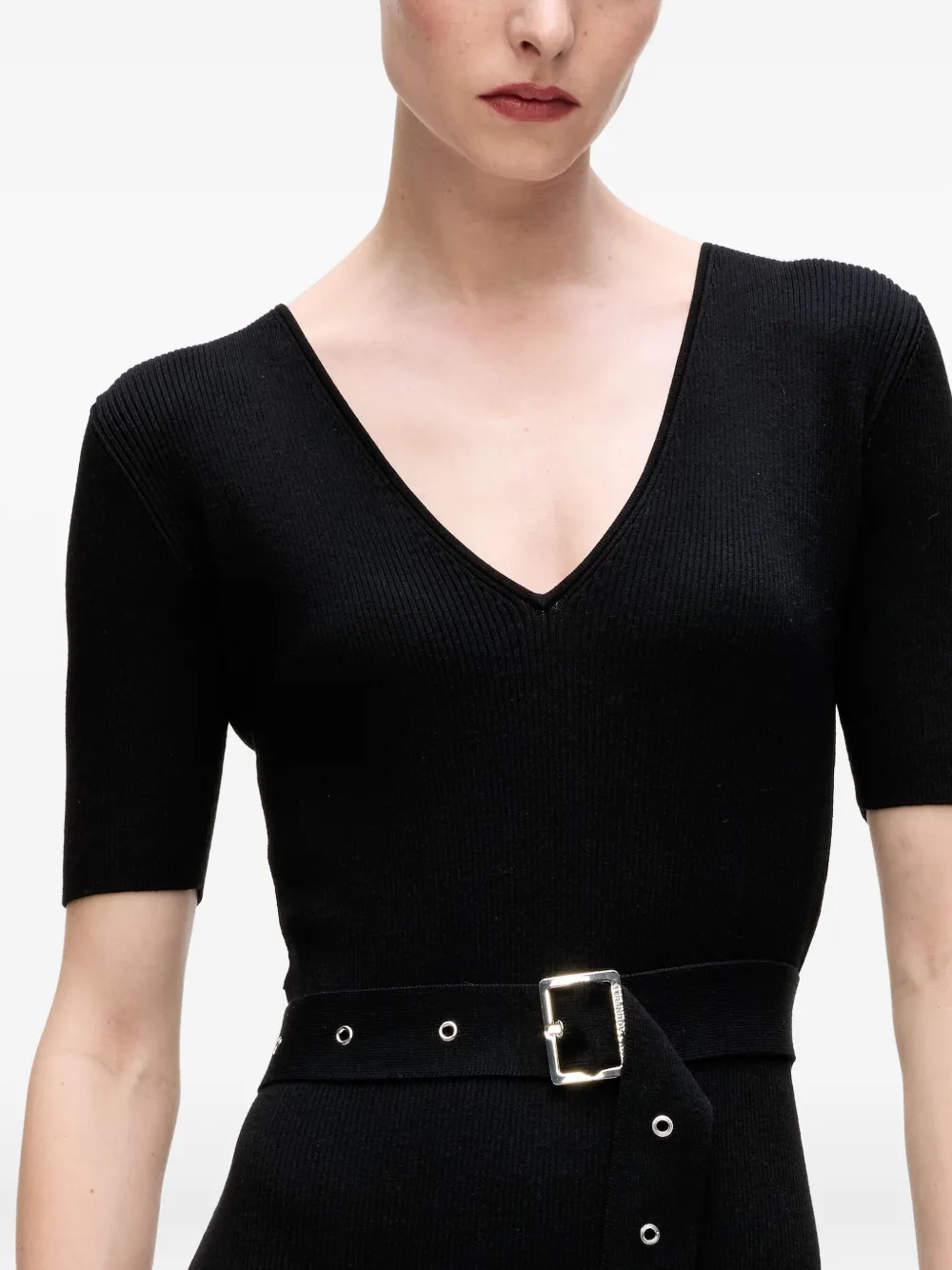 Karl Lagerfeld Ribbed Asymmetric Midi Dress In Black