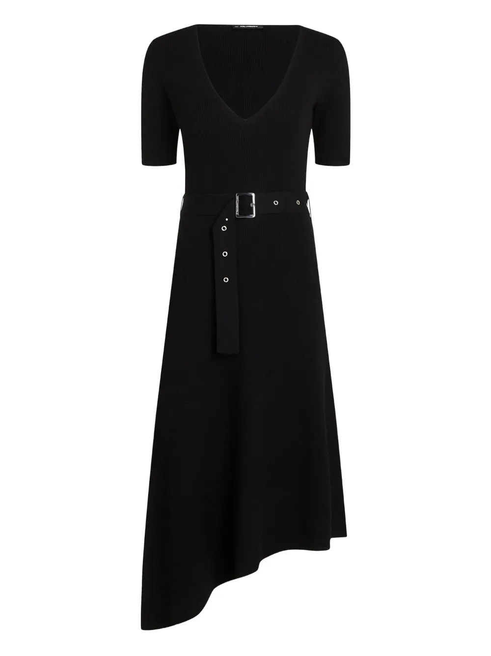 Karl Lagerfeld Ribbed Asymmetric Midi Dress In Black