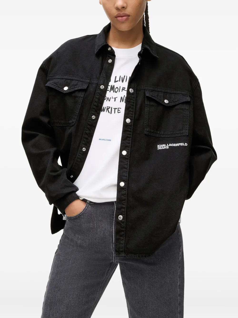 Karl Lagerfeld Jeans Cotton Shirt Jacket In Black
