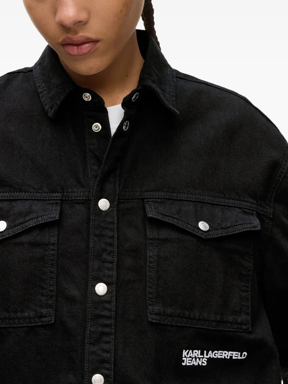 Karl Lagerfeld Jeans Cotton Shirt Jacket In Black