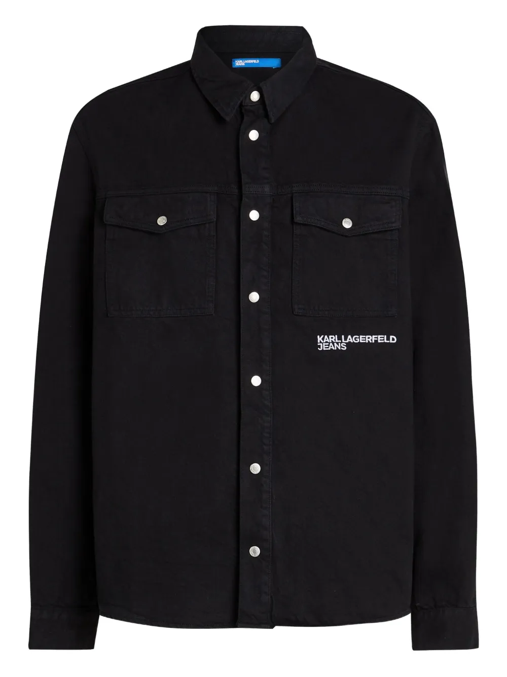 Karl Lagerfeld Jeans Karlism Slogan-print Denim Overshirt In Black