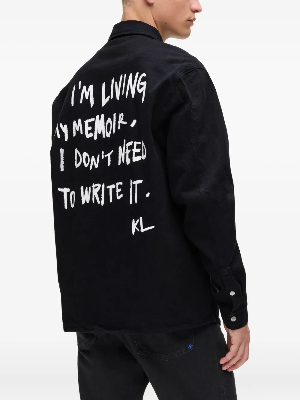Karl Lagerfeld Jeans Karlism Slogan-print Denim Overshirt In Black
