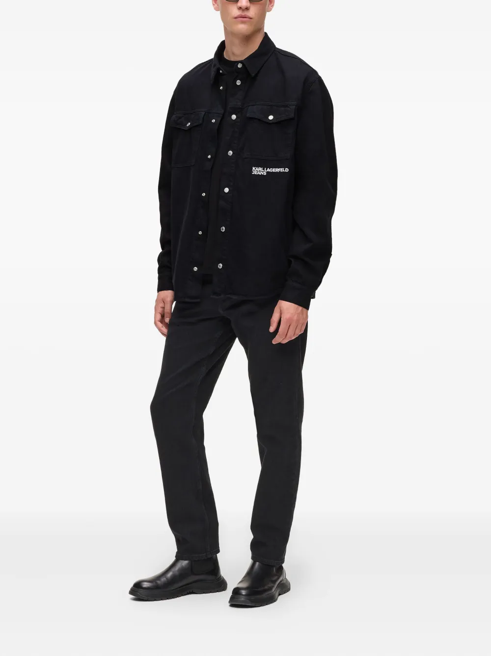 Karl Lagerfeld Jeans Karlism denim shirtjack met tekst - Zwart
