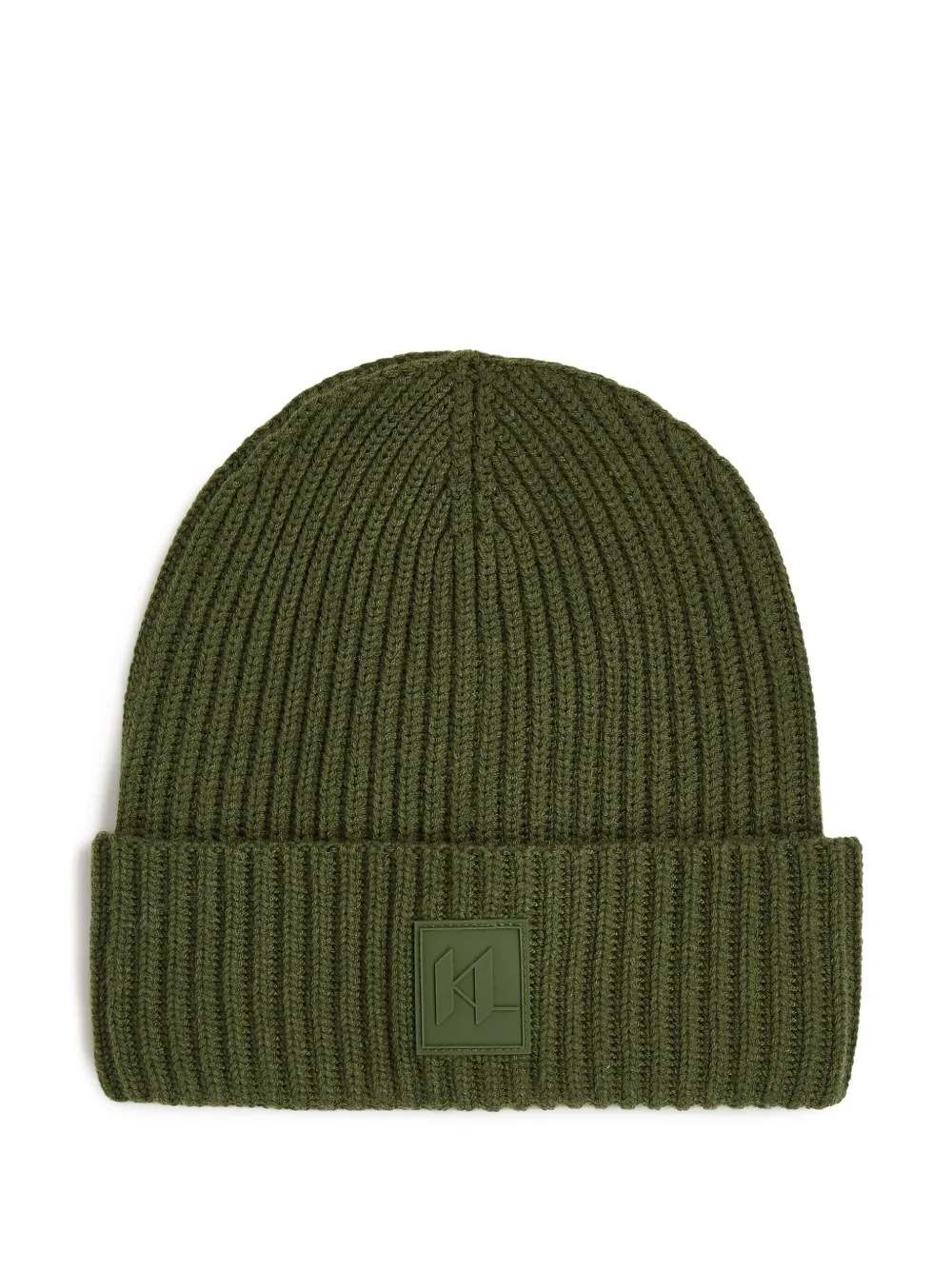Karl Lagerfeld monogram-patch ribbed beanie | Green | Image 1