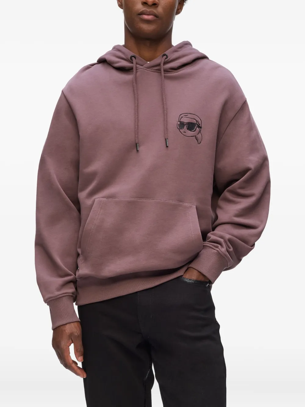 Karl Lagerfeld Ikon Embroidered-logo Hoodie In Brown