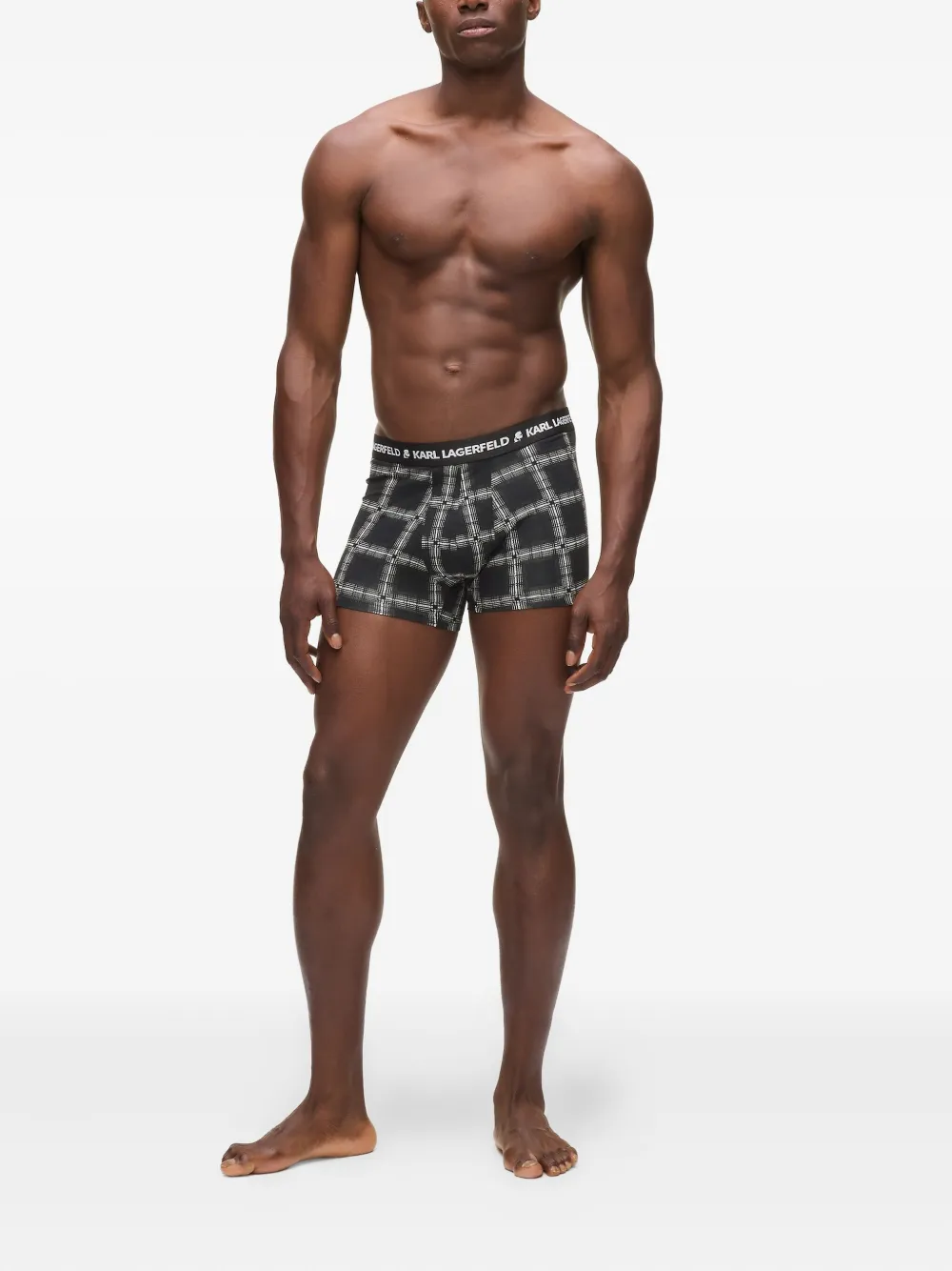 Karl Lagerfeld Drie boxershorts met geruit patroon Zwart