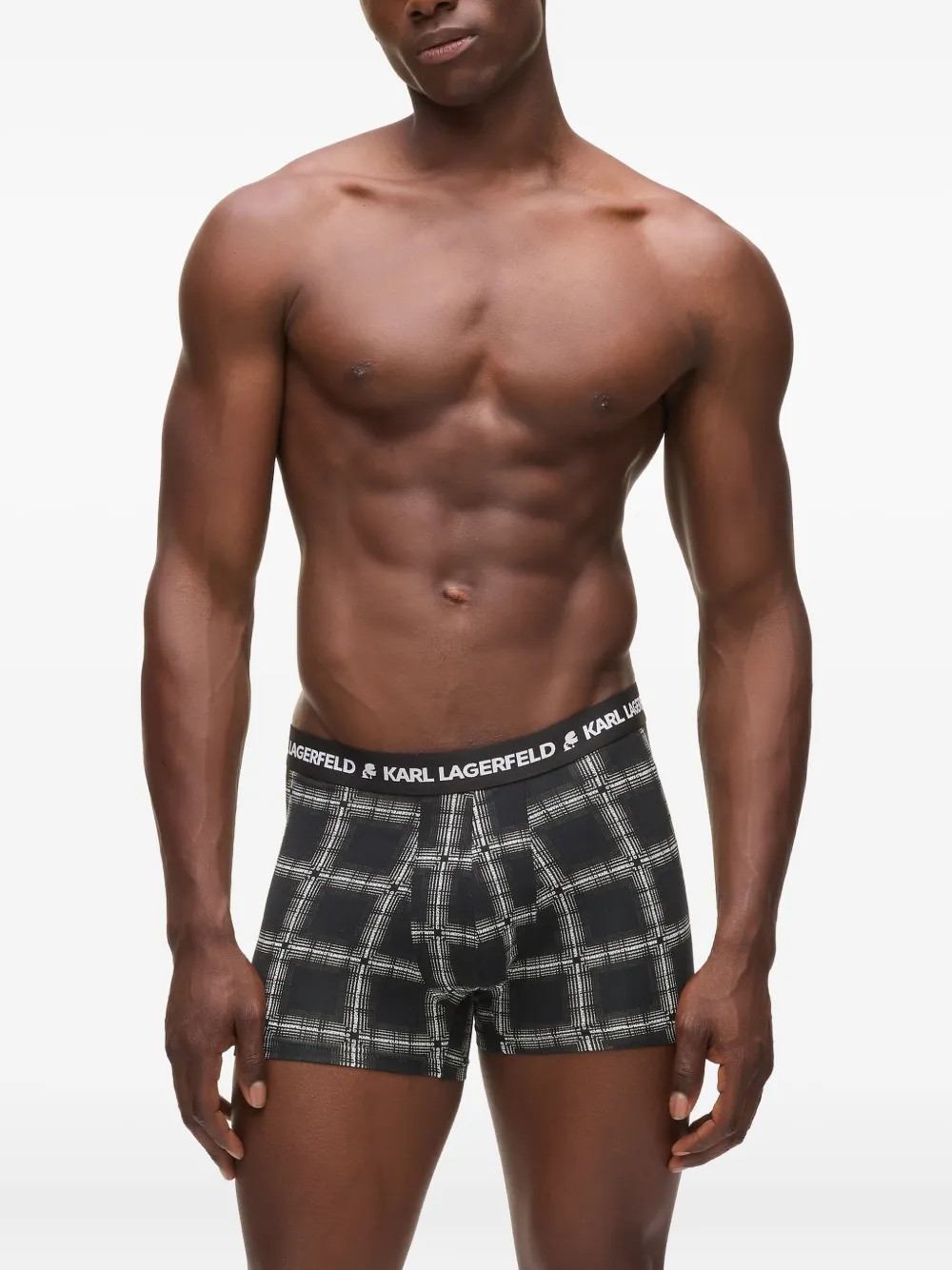 Karl Lagerfeld Drie boxershorts met geruit patroon Zwart