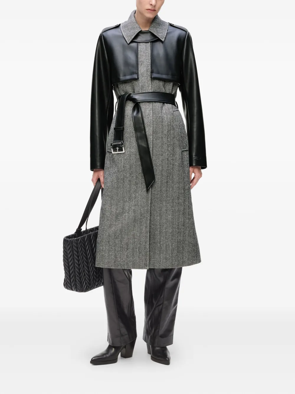Karl Lagerfeld Jas met visgraatpatroon en ceintuur Zwart