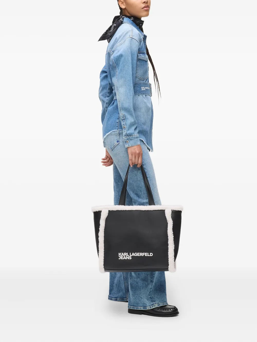 Karl Lagerfeld Jeans Shopper met lammy afwerking - Zwart