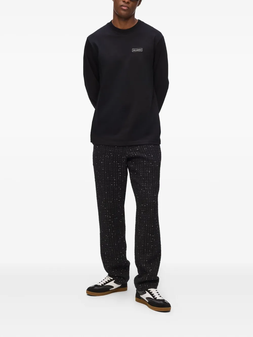 Karl Lagerfeld T-shirt met logopatch en lange mouwen - Zwart