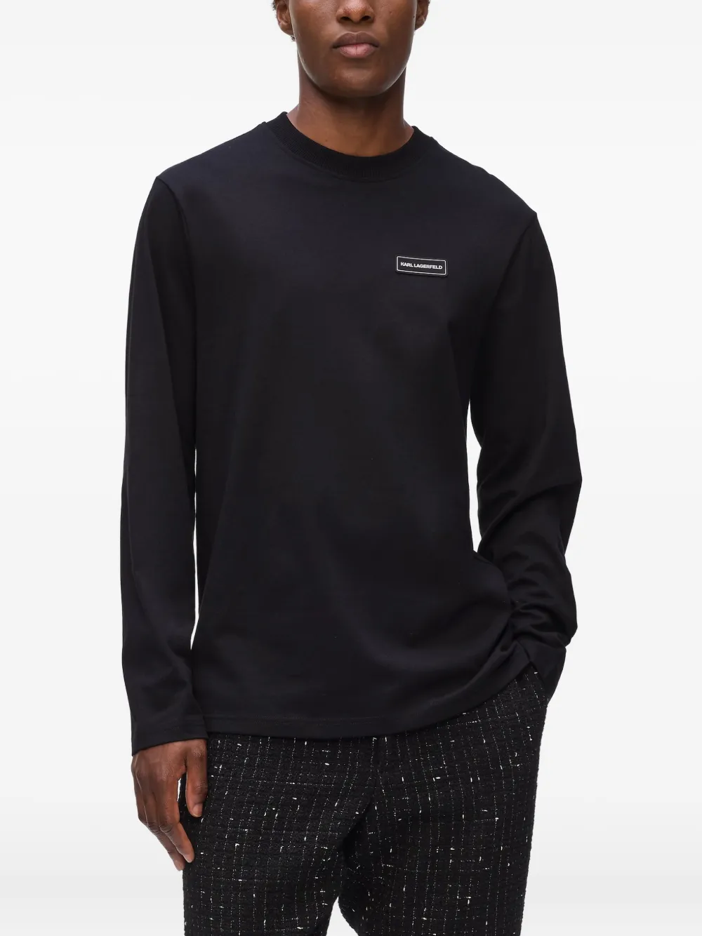 Karl Lagerfeld Logo-patch Long-sleeve T-shirt In Black