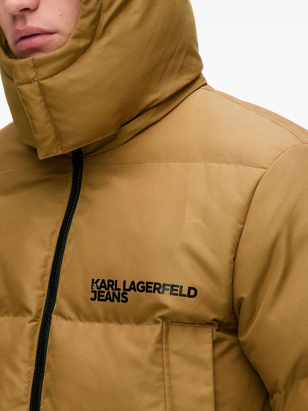Karl Lagerfeld Jeans Hooded Puffer Jacket In Neutral