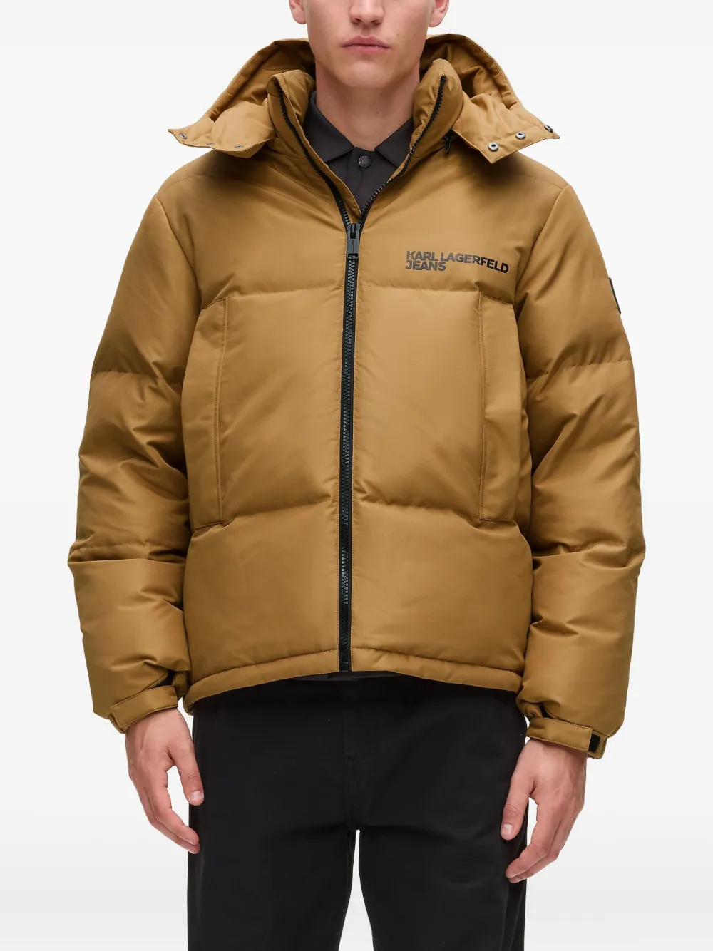 Karl Lagerfeld Jeans Hooded Puffer Jacket In Neutral