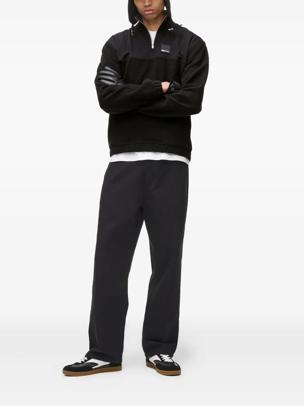 Karl Lagerfeld Jeans Fleece sweater met halve rits - Zwart