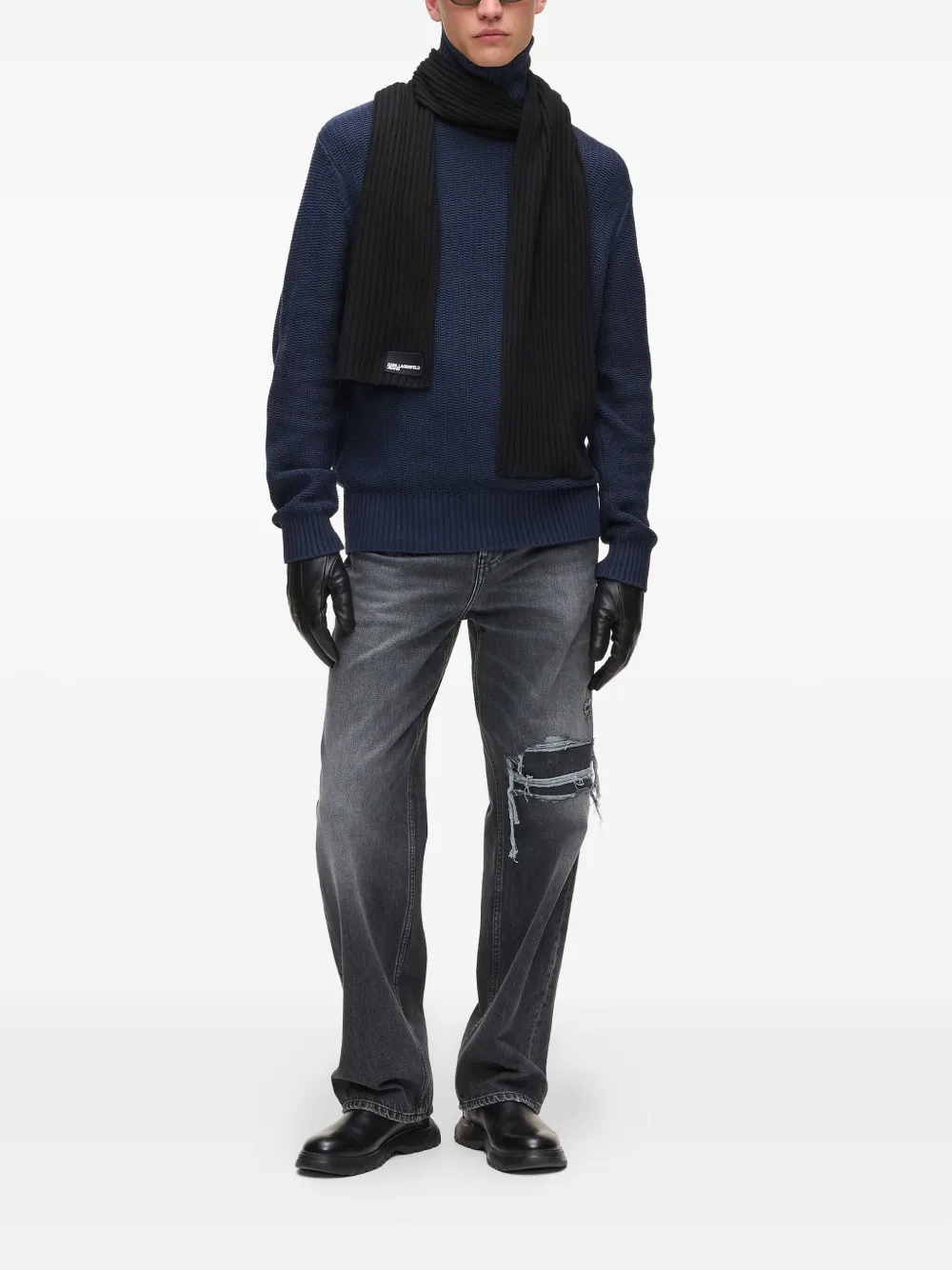 Karl Lagerfeld Jeans Coltrui met patchdetail - Blauw
