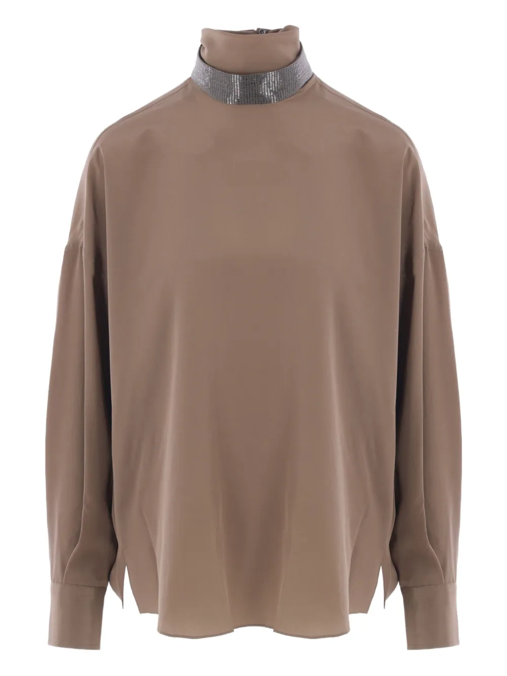 Brunello Cucinelli beaded-neck high-neck blouse Beige