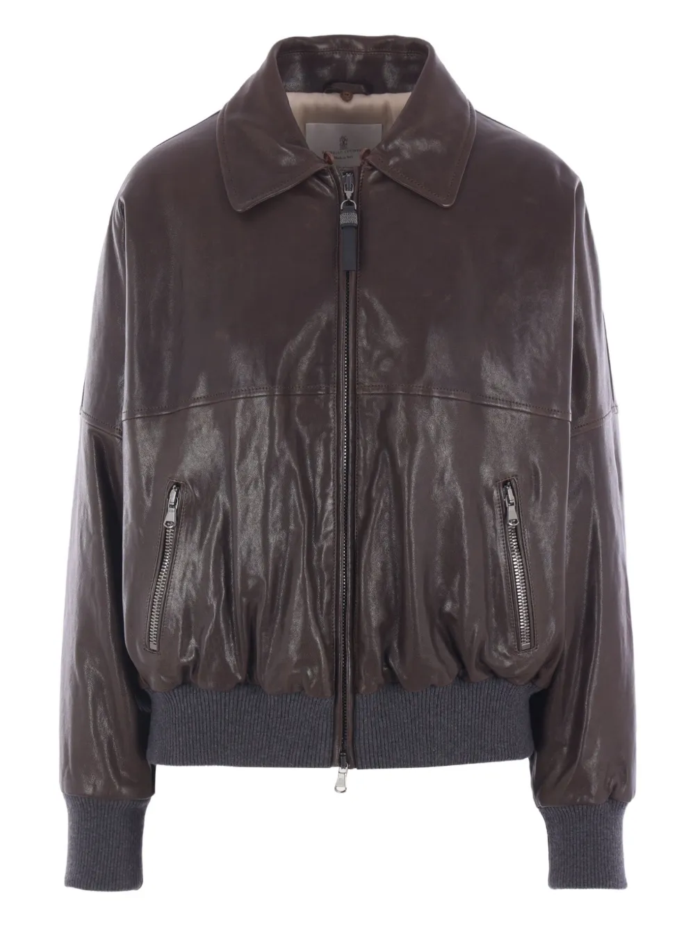 Brunello Cucinelli shearling-collar leather jacket Bruin