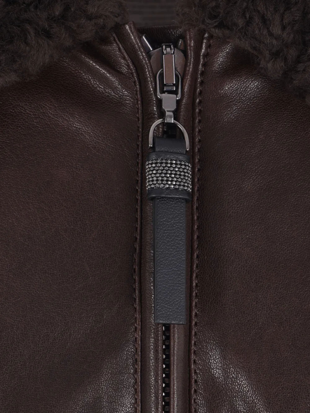 Brunello Cucinelli shearling-collar leather jacket Bruin