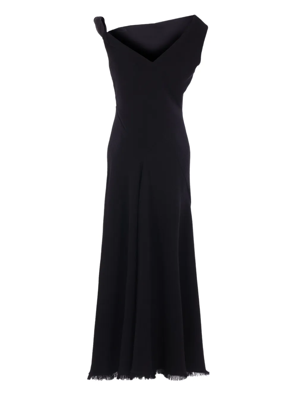 The Row Asymmetric-neckline Fringed Maxi Day Dress In Black