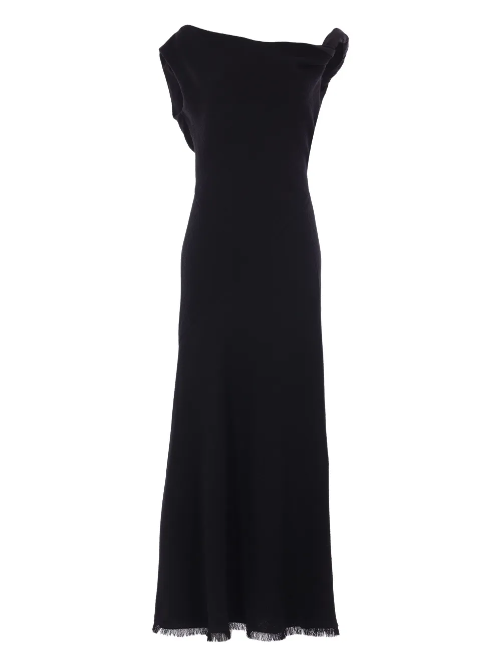 The Row Asymmetric-neckline Fringed Maxi Day Dress In Black