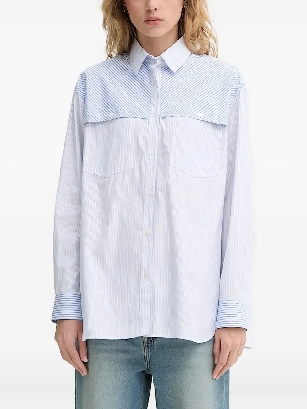 Ps By Paul Smith Striped Panelled Shirt In Blue