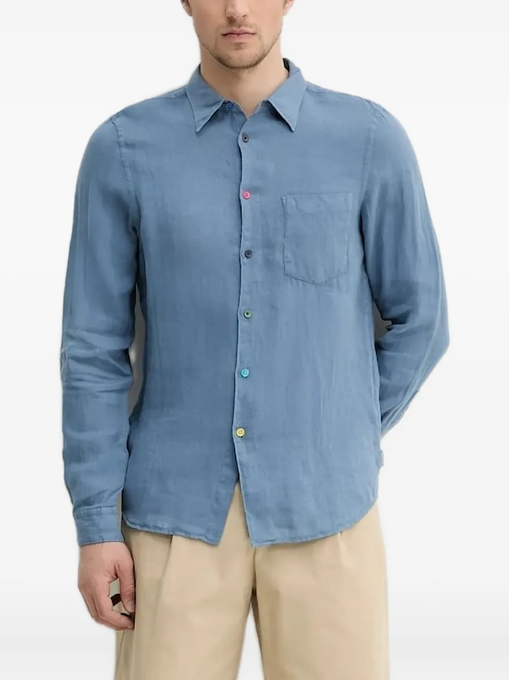 PS Paul Smith multicoloured-buttons linen shirt Blauw