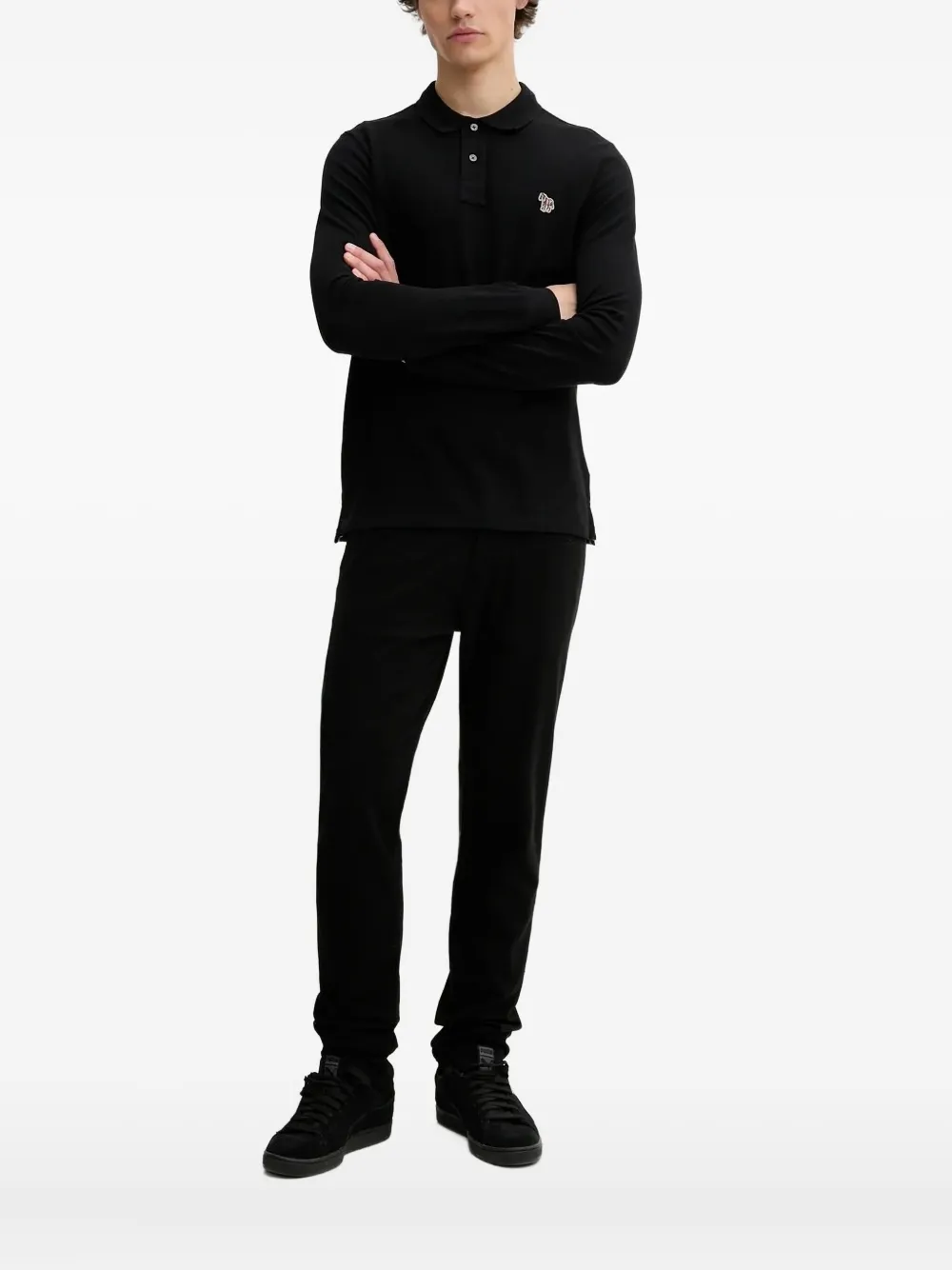 PS Paul Smith Zebra-emblem long-sleeve polo shirt Zwart