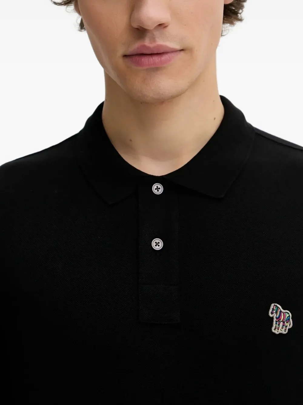 PS Paul Smith Zebra-emblem long-sleeve polo shirt Zwart