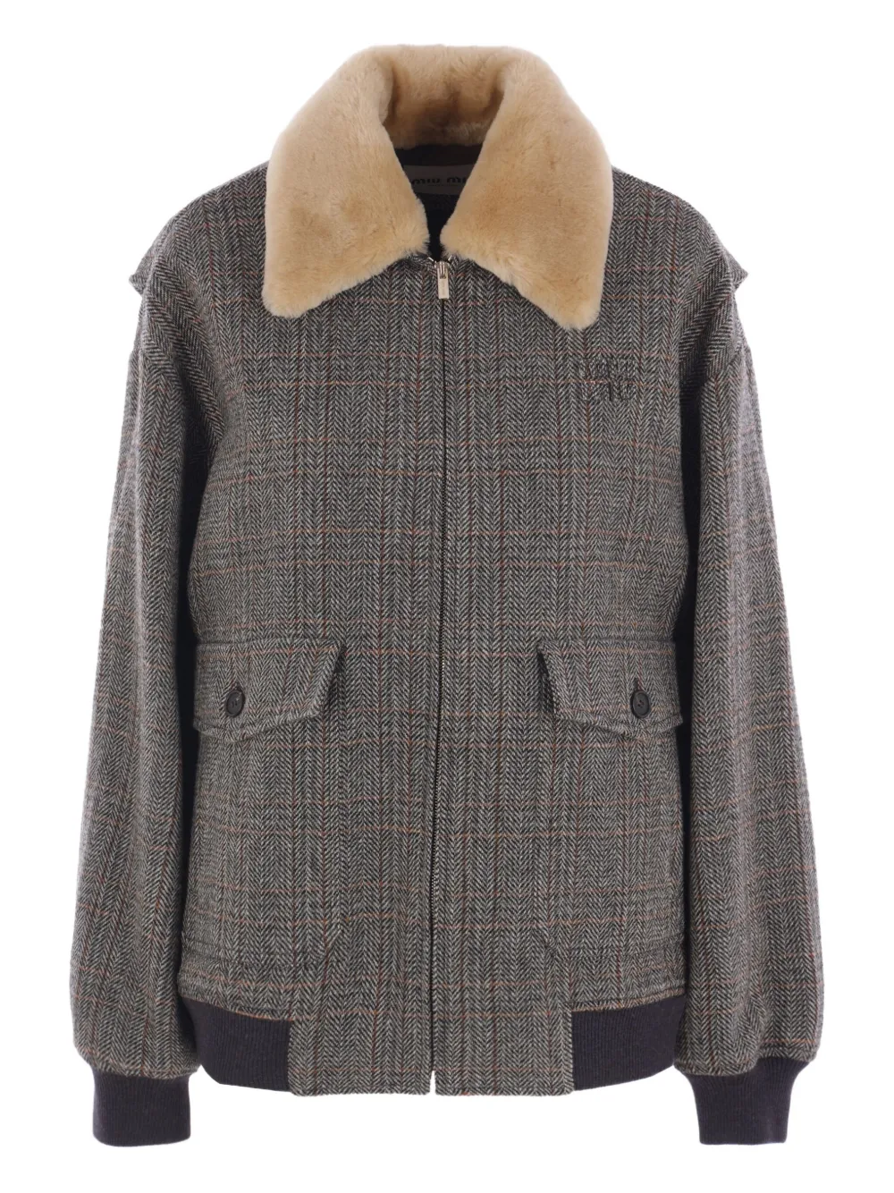 Miu herringbone-pattern jacket Grijs