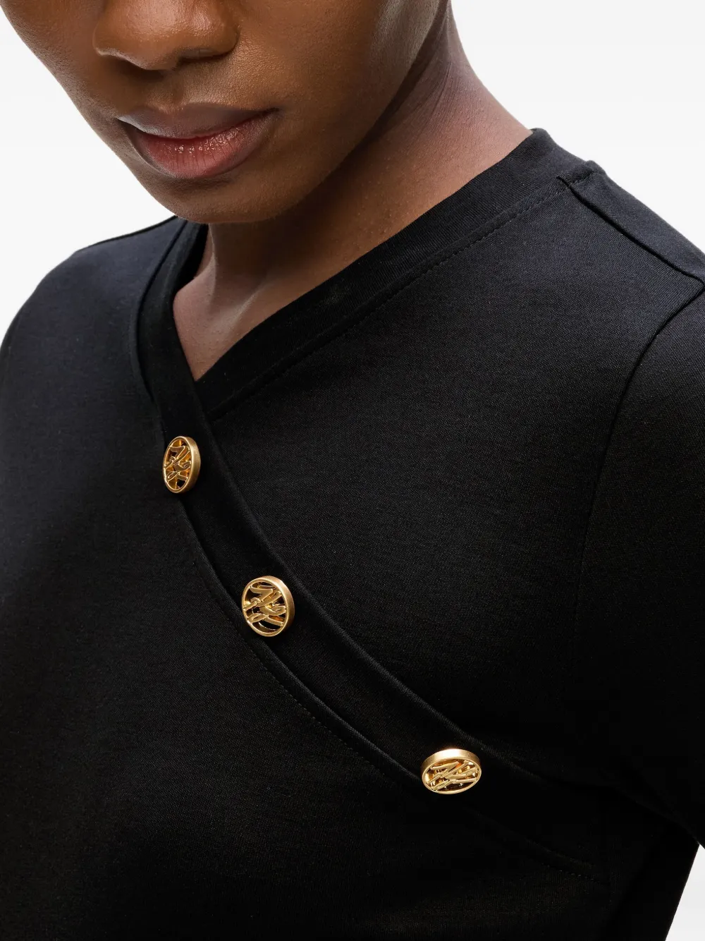 Karl Lagerfeld Button-embellished Long-sleeve Top In Black