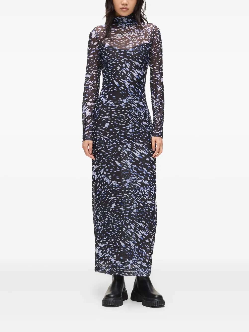 Karl Lagerfeld Jeans Mesh jurk met hoge hals - Blauw