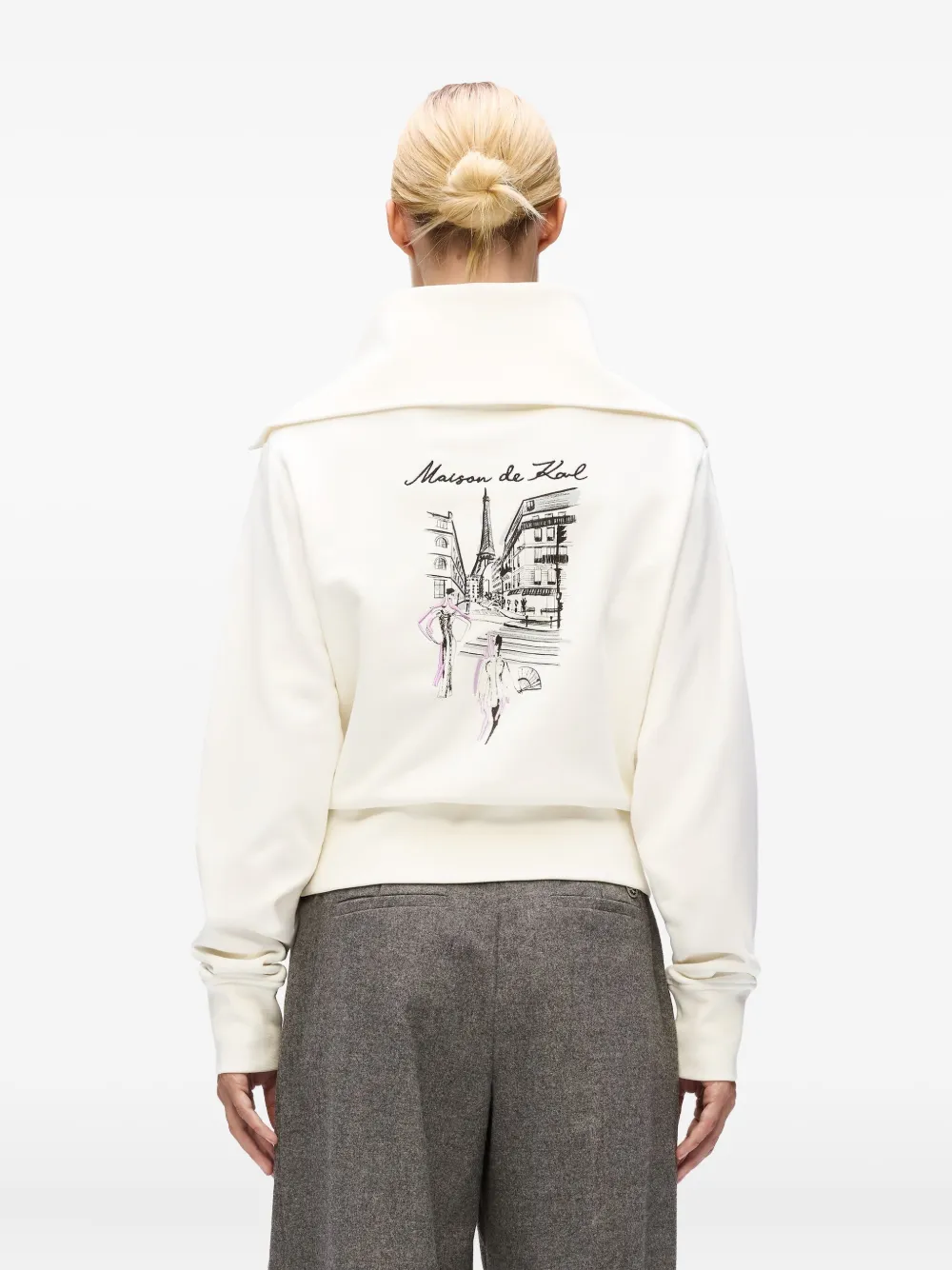 Karl Lagerfeld Eiffel Tower Half-zip Sweatshirt In Neutral