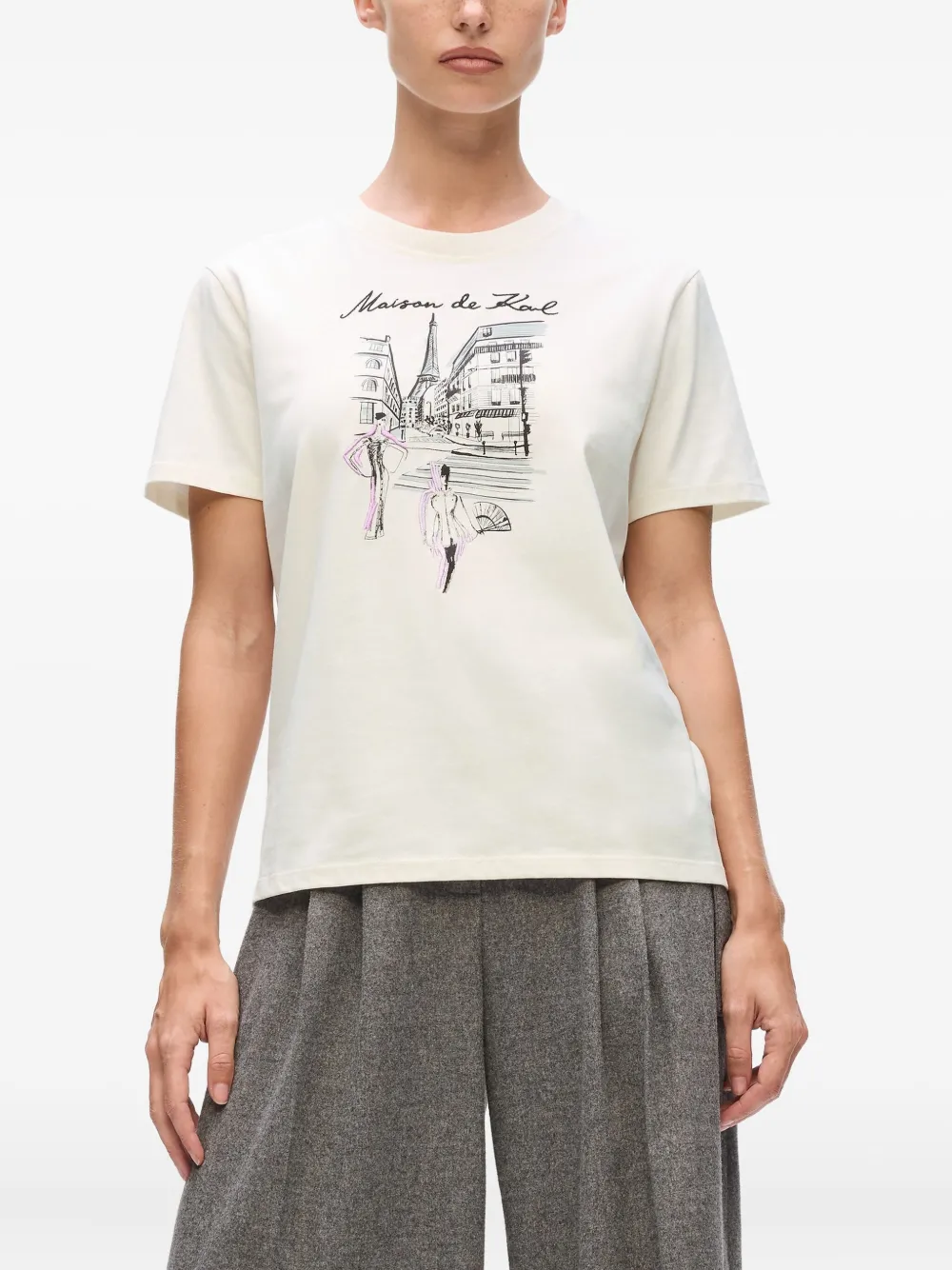 Karl Lagerfeld Paris Sketch Street-print T-shirt In Neutral