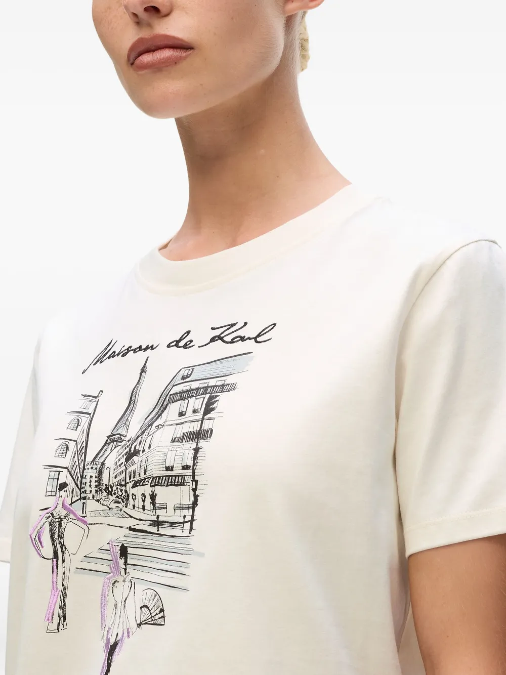 Karl Lagerfeld Paris Sketch Street-print T-shirt In Neutral