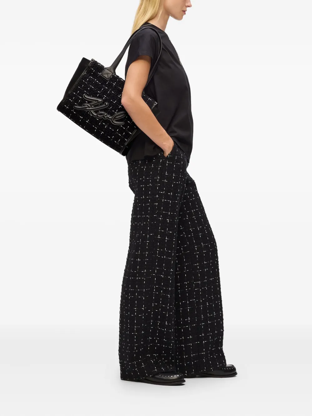 Karl Lagerfeld Medium K/Skare bouclé shopper - Zwart