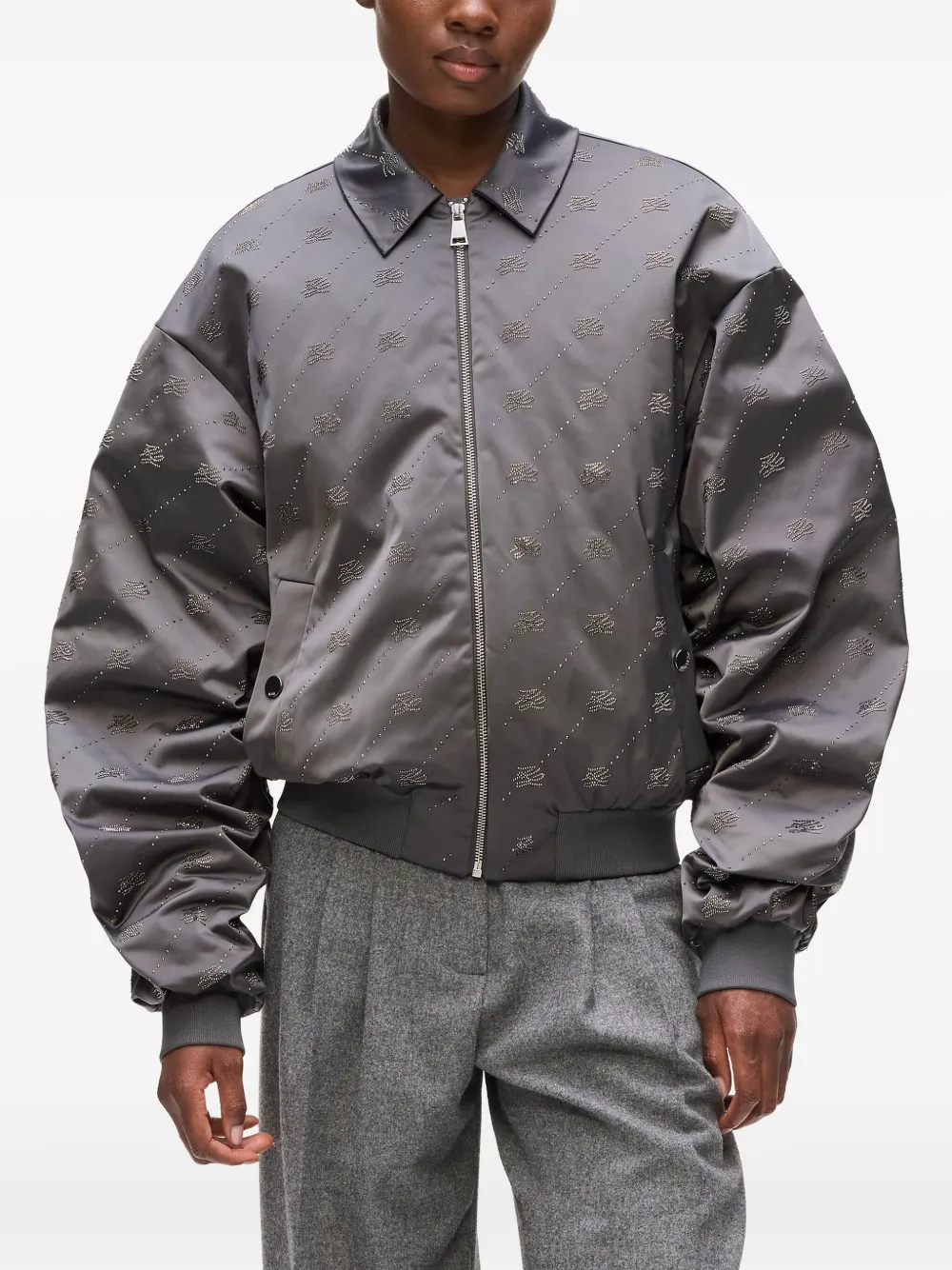 Karl Lagerfeld Bomberjack met logo Grijs