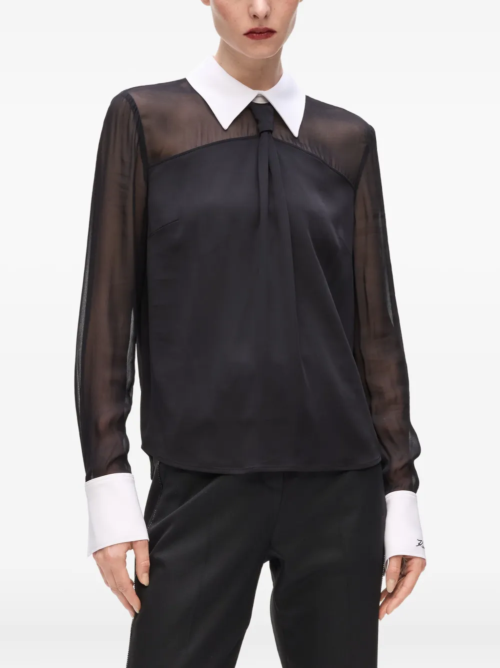 Karl Lagerfeld Sheer-panel Blouse In Black