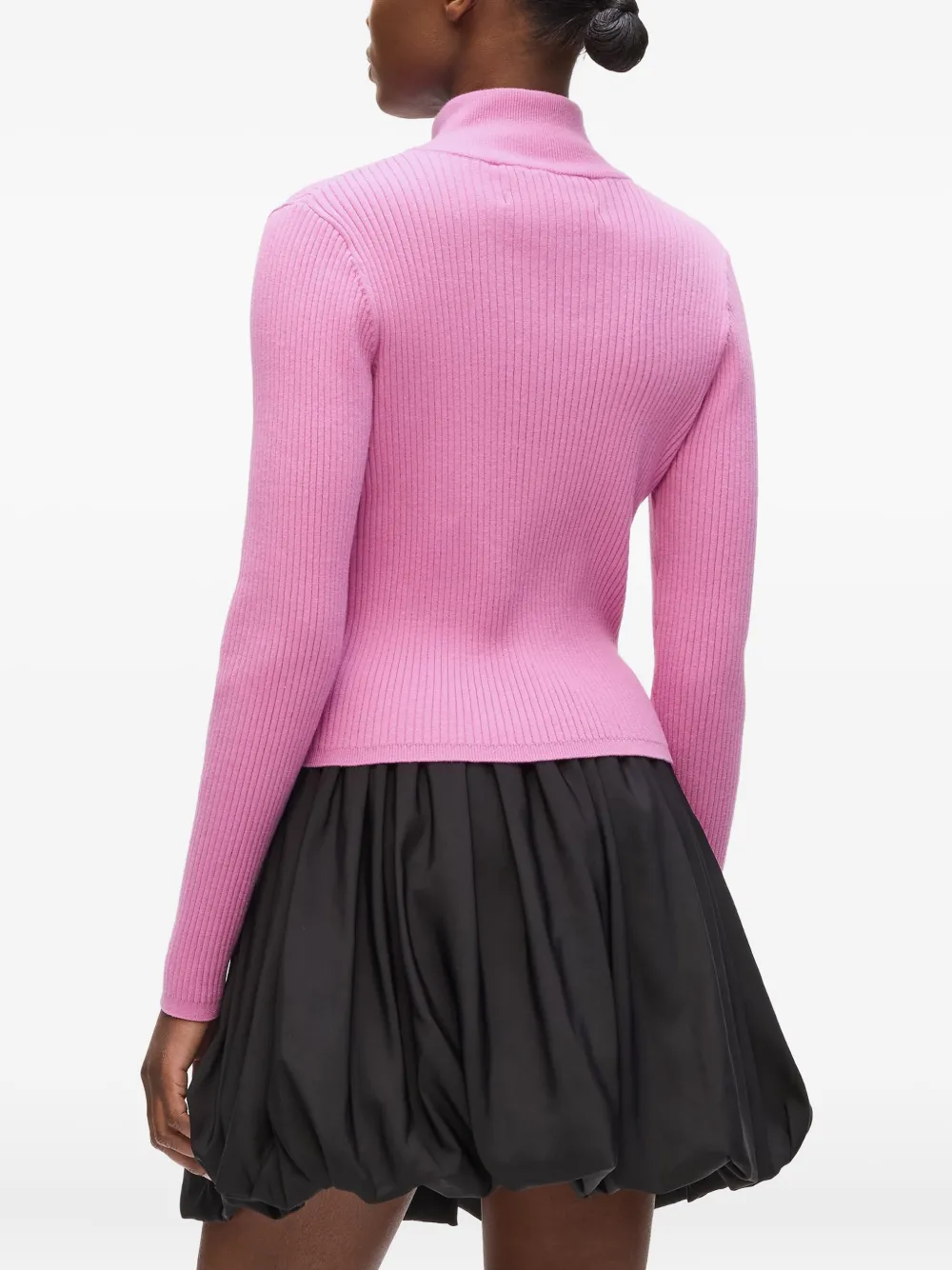 Karl Lagerfeld Ribbed High-neck Button Cardigan In Pink